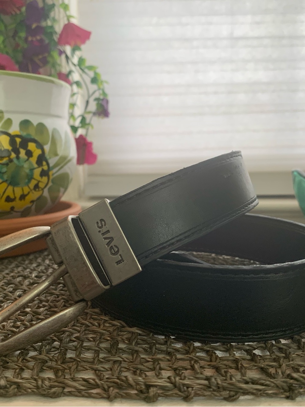 Levi's Men's Vintage Black Leather Dress Belt with Brushed Metal Buckle